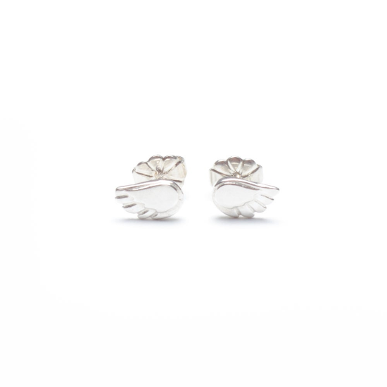Dainty Angel Wing Stud Earrings - Silver