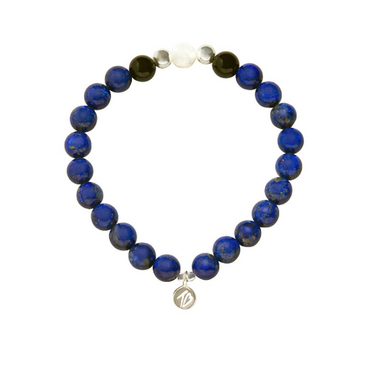 Men’s ‘Wish’ Blue Tourmaline, Moonstone and Black Onyx beaded bracelet