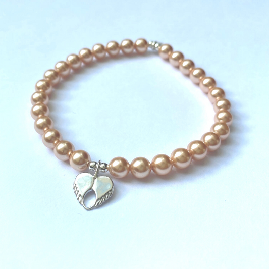Swarovski Peach Pearl Beaded Angel Wing Bracelet