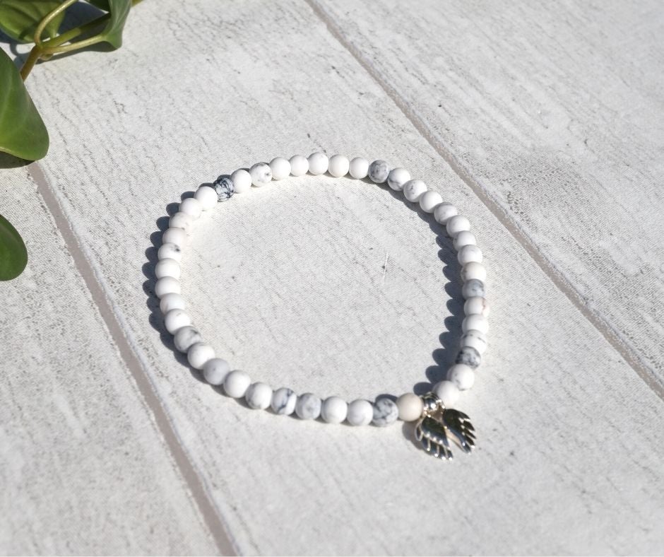 Angel Wing Marble Agate Beaded Bracelet - "Protection"